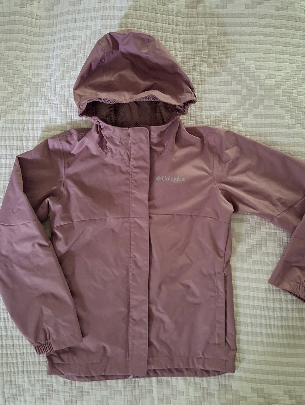 Columbia Dusty Rose Waterproof Hooded Jacket Rain Shell Girls Size 7 8 Small